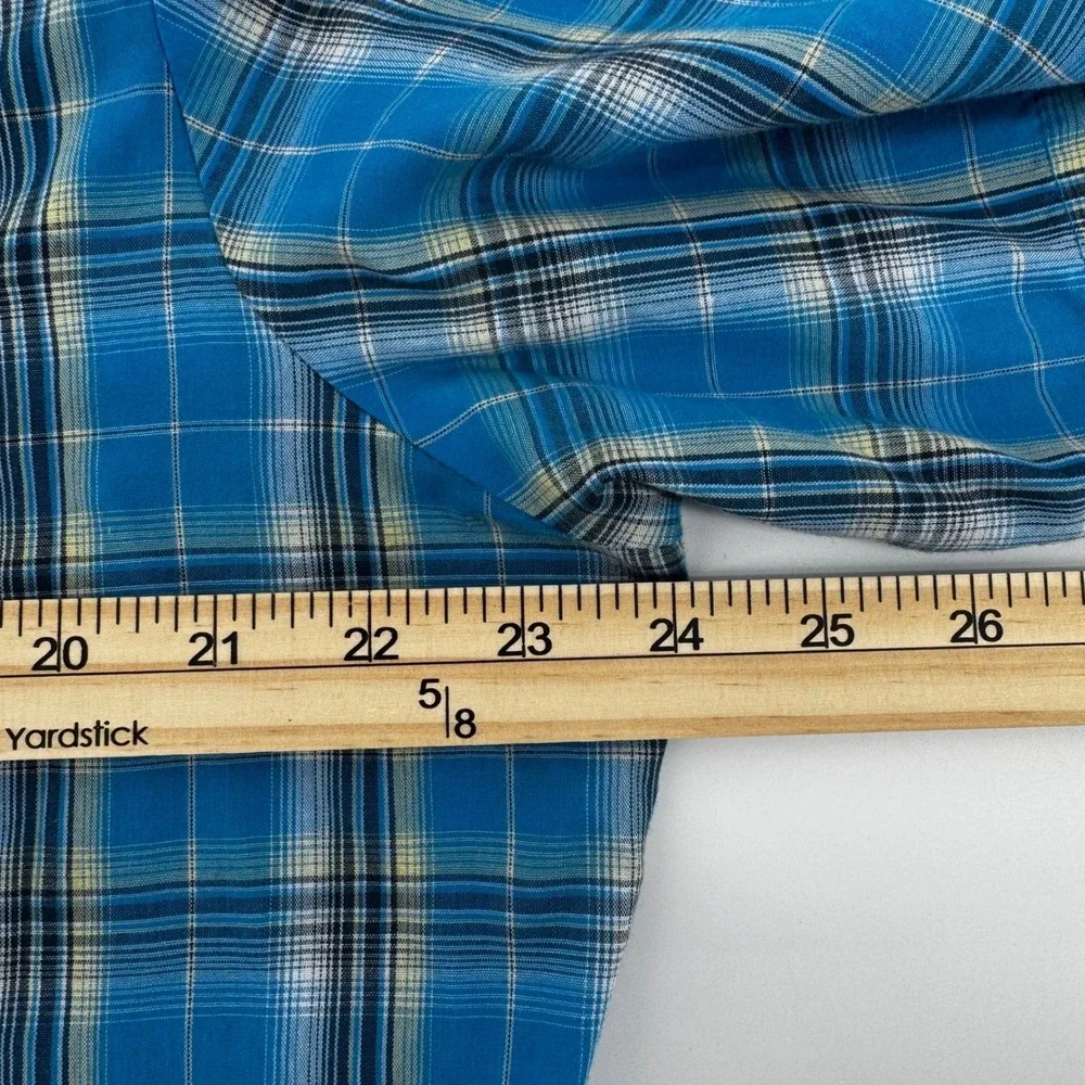 Wrangler Western Shirt Mens Short Sleeve Plaid Blue Tall Size‎ LT